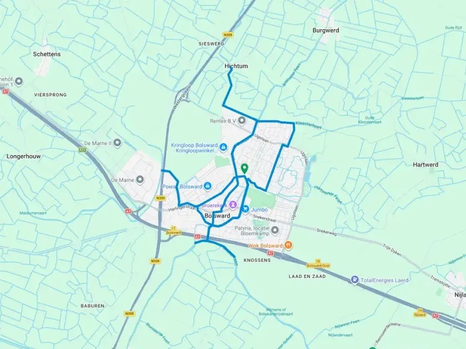 Routekaart van de Bolsward City Tour.