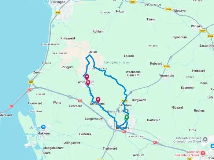 Routekaart van de Elfstedenroute.