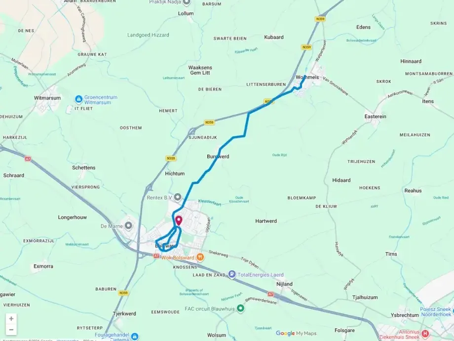 Routekaart van de Greidhoek-route.