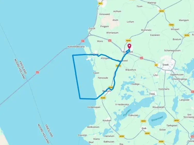 Routekaart van de IJsselmeer-route.