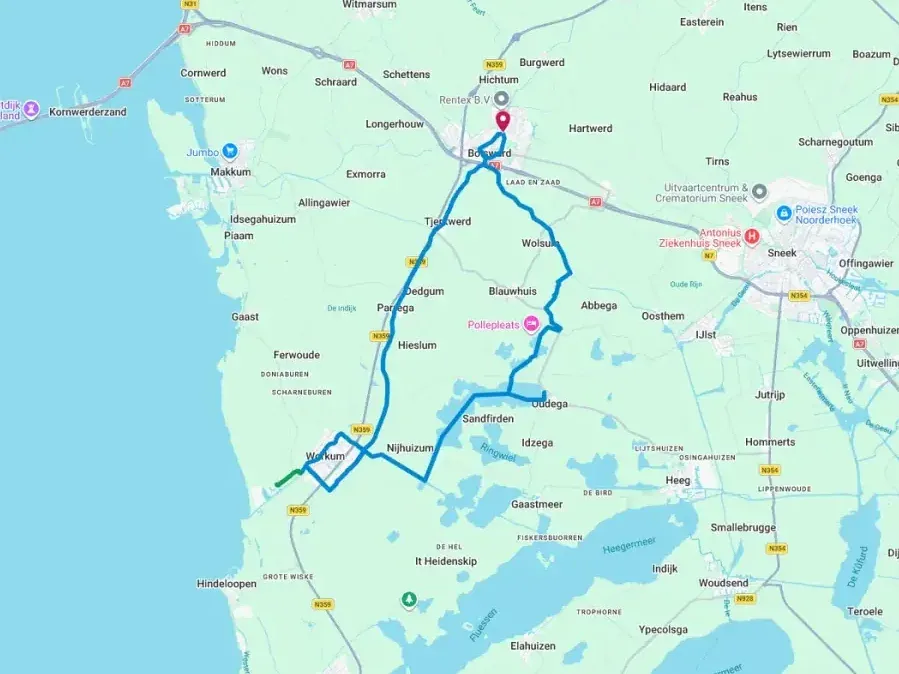 Routekaart van de Jopie-route.