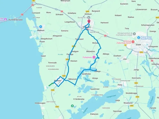 Routekaart van de Jopie-route.
