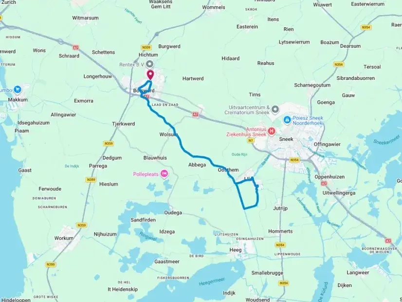 Routekaart van de Nooitgedagt-route.