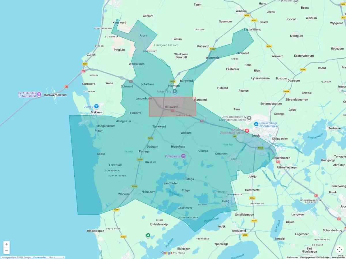Overzicht van de vaarroutes vanuit Bolsward.
