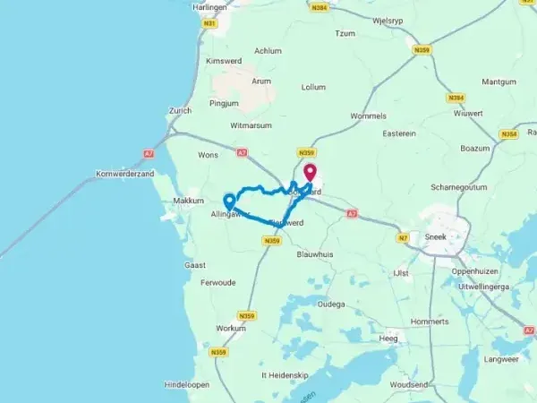 Routekaart van de Zuiderzee-route.